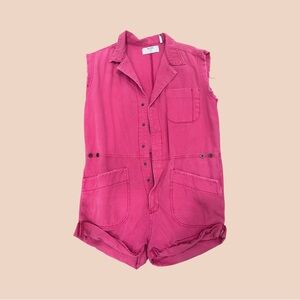 Pink Sleeveless Button-Up Romper